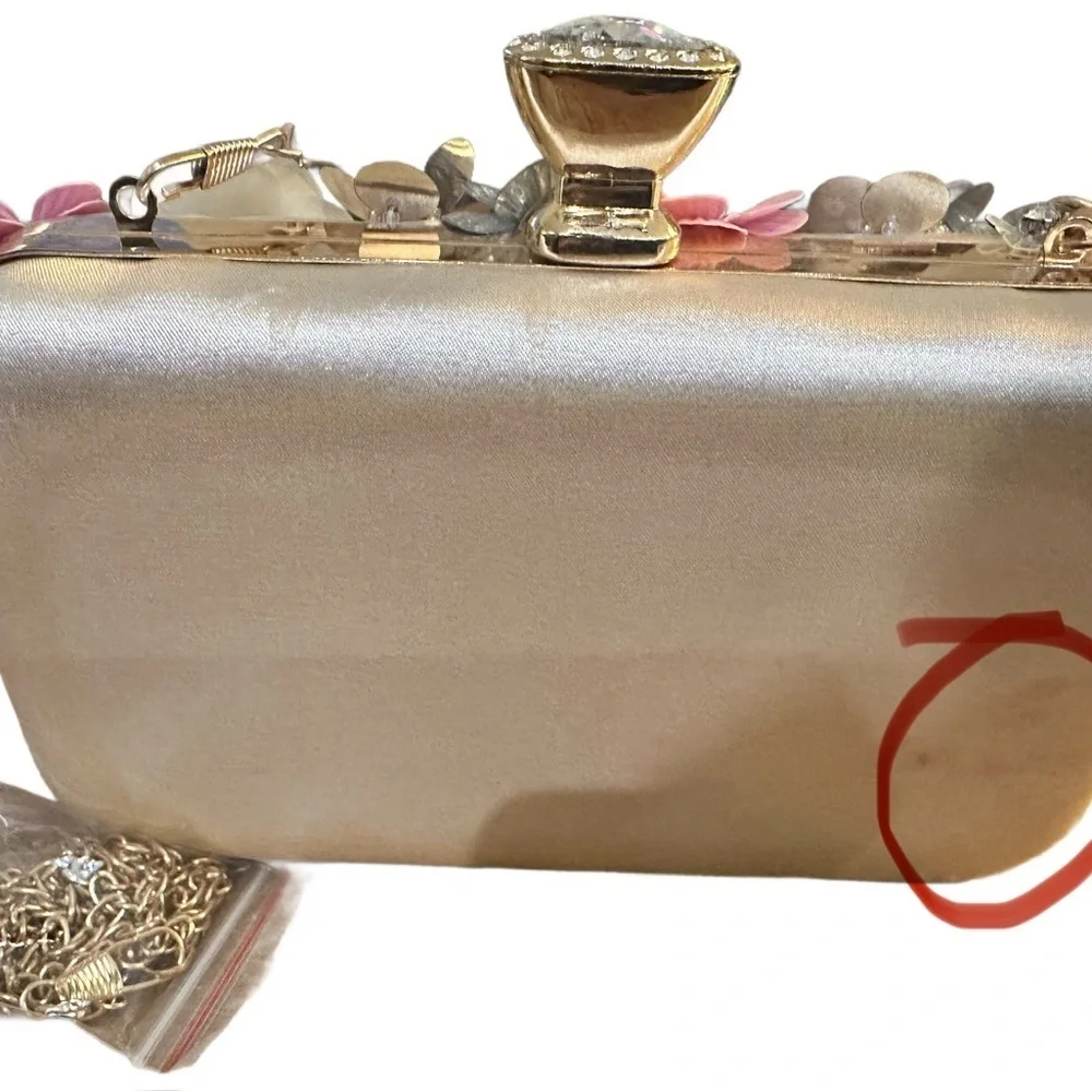 Floral Embellished Clutch with Chain